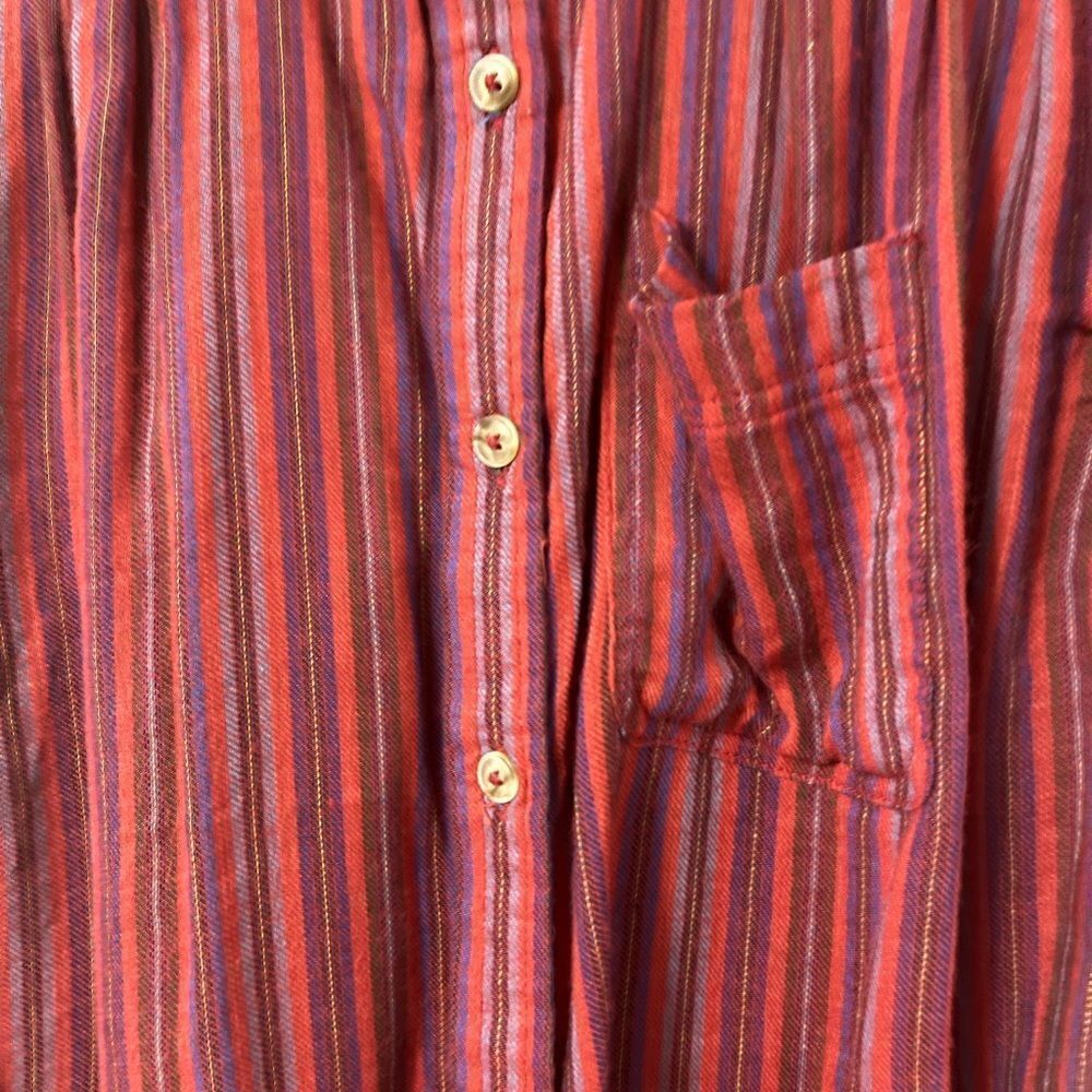 Japna Red Pinstripe Button Down Short Sleeve Blouse XS - Picture 4 of 5